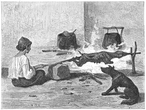 Een schaap aan het spit.