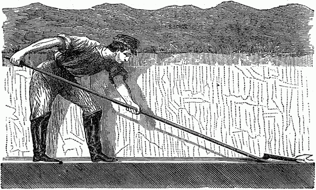 Fig. 30 - POSITION OF WORKMAN AND USE OF FINISHING SCOOP. Illustration: Fig. 30 - POSITION OF WORKMAN AND USE OF FINISHING SCOOP.