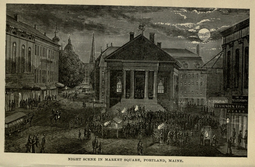 NIGHT SCENE IN MARKET SQUARE, PORTLAND, MAINE.