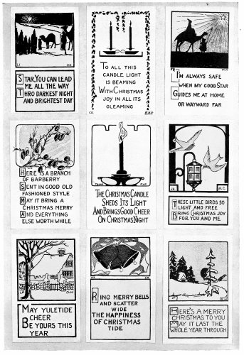 Plate 4  Another Page containing some simple compositions. By using subdued tones of green, red and white on a gray or buff paper, very interesting color effects may be obtained. These were made by students in high school grades.