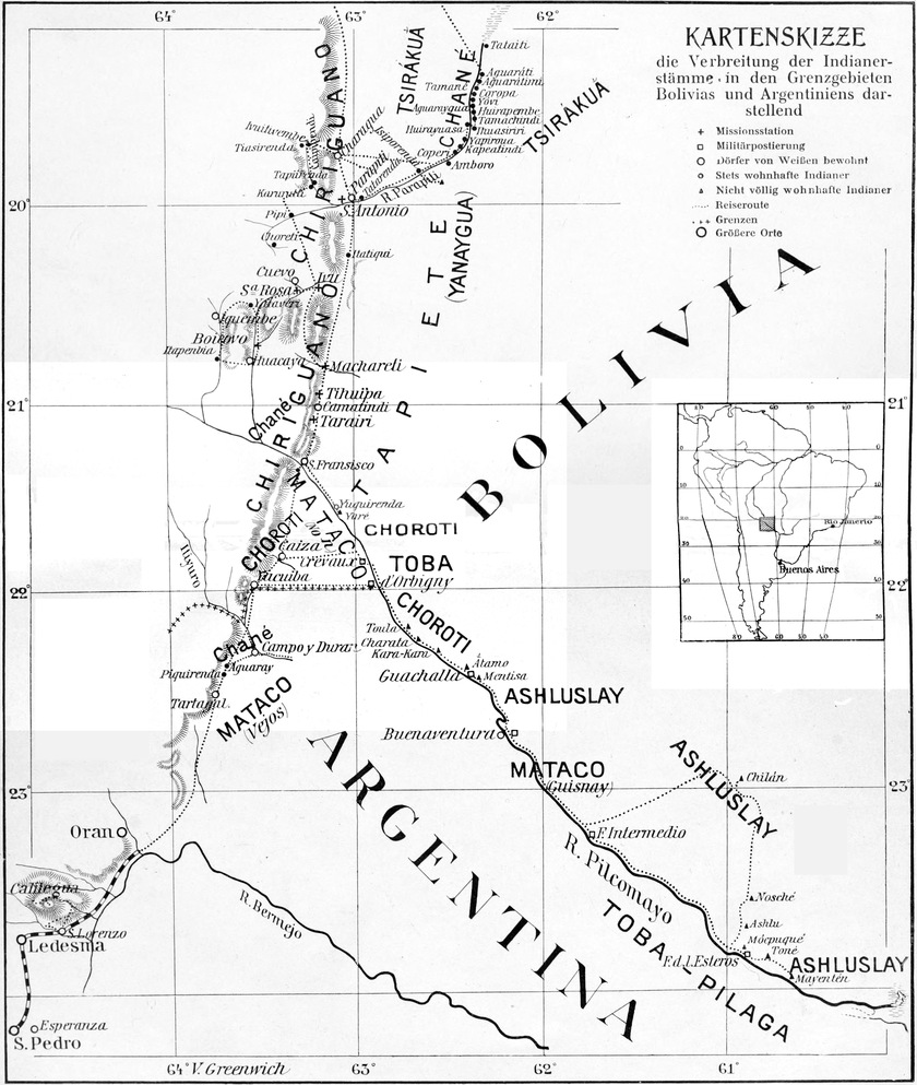 Verbreitung der   Indianerstämme Boliviens und Argentiniens