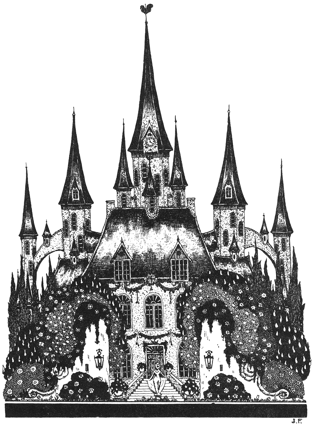 Een zwart marmeren kasteel.