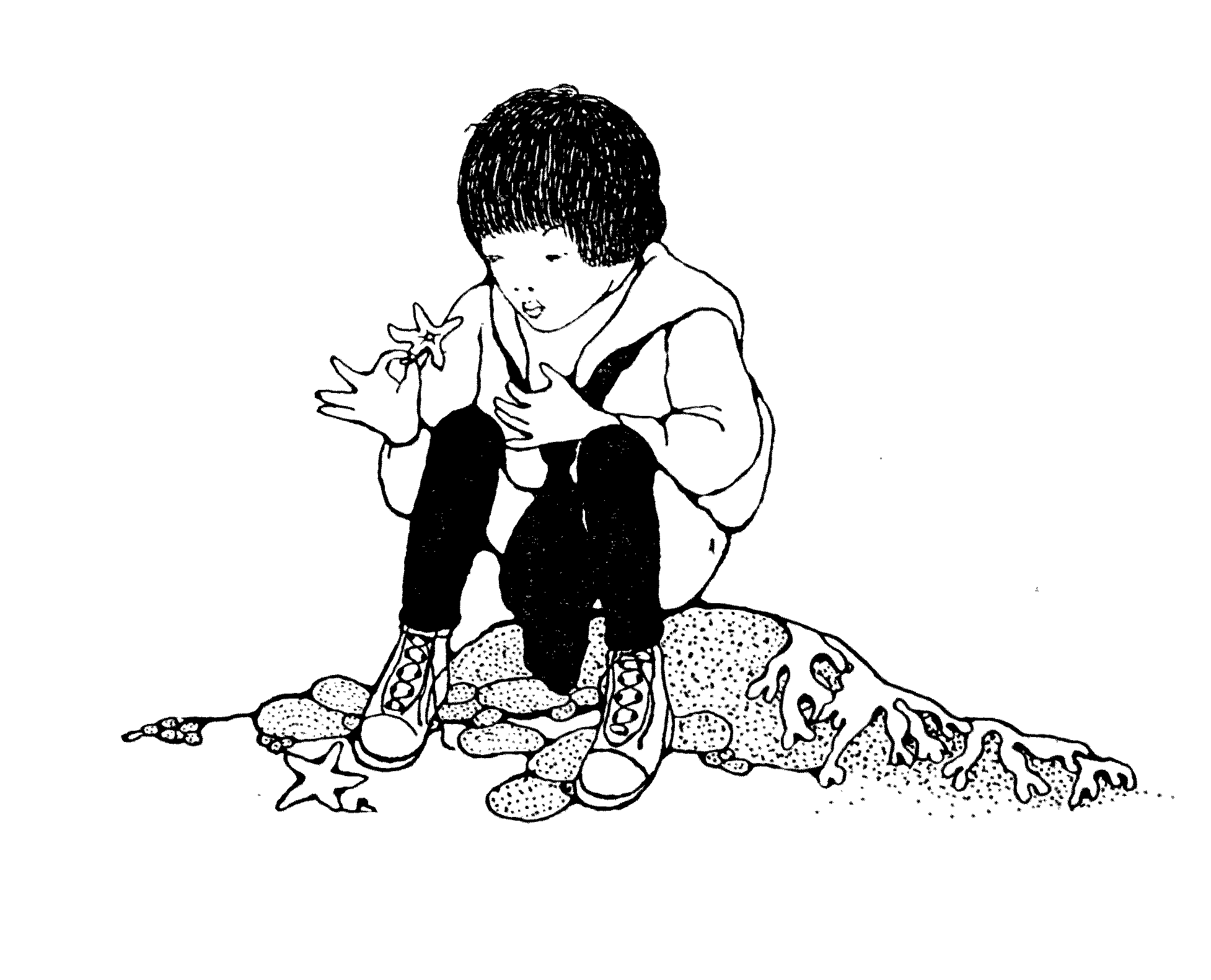 child playing with starfish