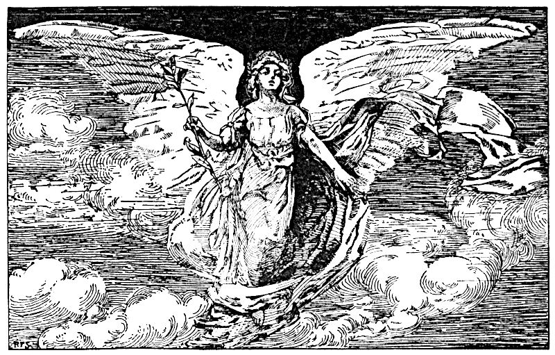 Engraving of an angle in the clouds